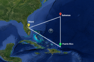 Mapa del Triángulo de las Bermudas en el océano Atlántico